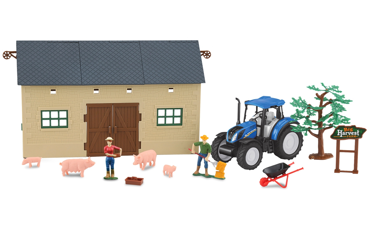 Quinta de brinquedos com novo tractor holland e porcos.